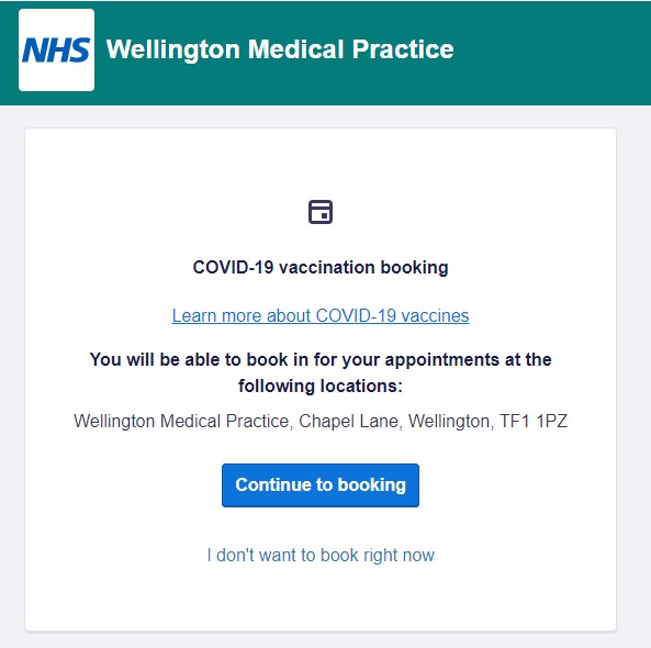 Screenshot showing the Accru Vaccination Booking system