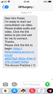 screenshot showing the information you will receive from the practice to access the video consultation link